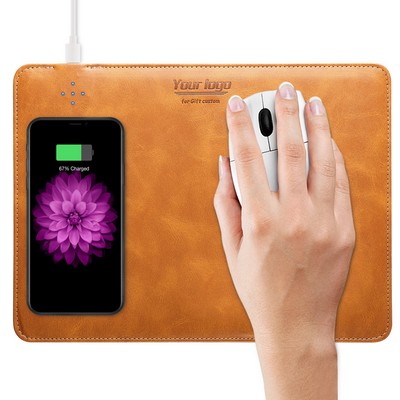 15W PU Leather Wireless Charging Mouse Pad