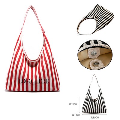 Large Capacity Canvas Striped Tote Bag