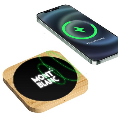 Naperville Light-up Bamboo Wireless Charger Square 15W