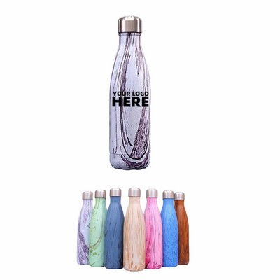 18 Oz. Stainless Steel Cola Shaped Insulated Wood Grain Bottle