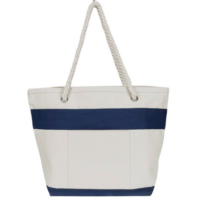 Blank Heavy Duty Nautical 16 oz Canvas Tote Bag | Beach Everyday Travel Navy (18x13x7)