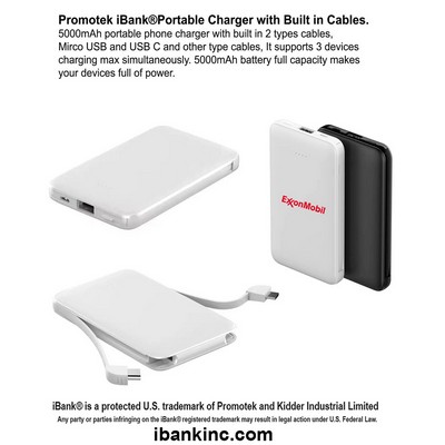 iBank ® 5000mAh Slim Power Bank with Built in Cables