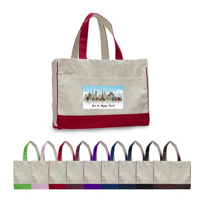 12 Oz. Cotton Canvas Self Fabric Handles Tote Bag/W Inside Zipper Pocket