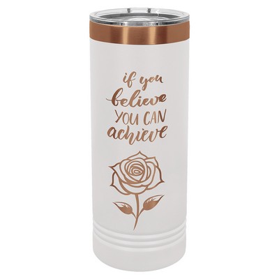 Polar Camel 22 oz. White/Rose Gold ION-Plated Skinny Tumbler with Slider Lid