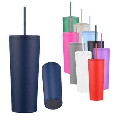24Oz. Double Wall Tumbler With Plastic Straw